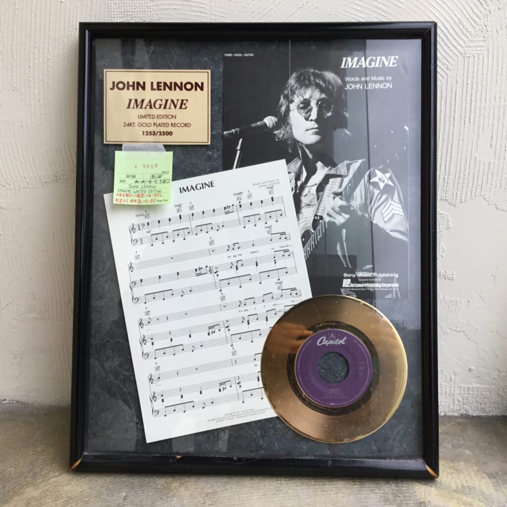 ジョン・レノンの名曲「IMAGINE」の24KTのゴールドプレート・レコードが入荷！